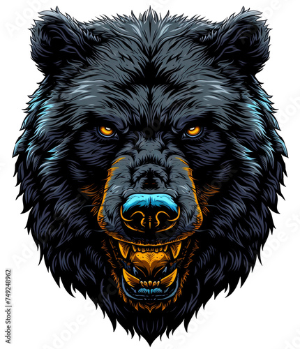 Angry grizzly bear mascot character illustration with vector style for t-shirt and sticker print, isolated background