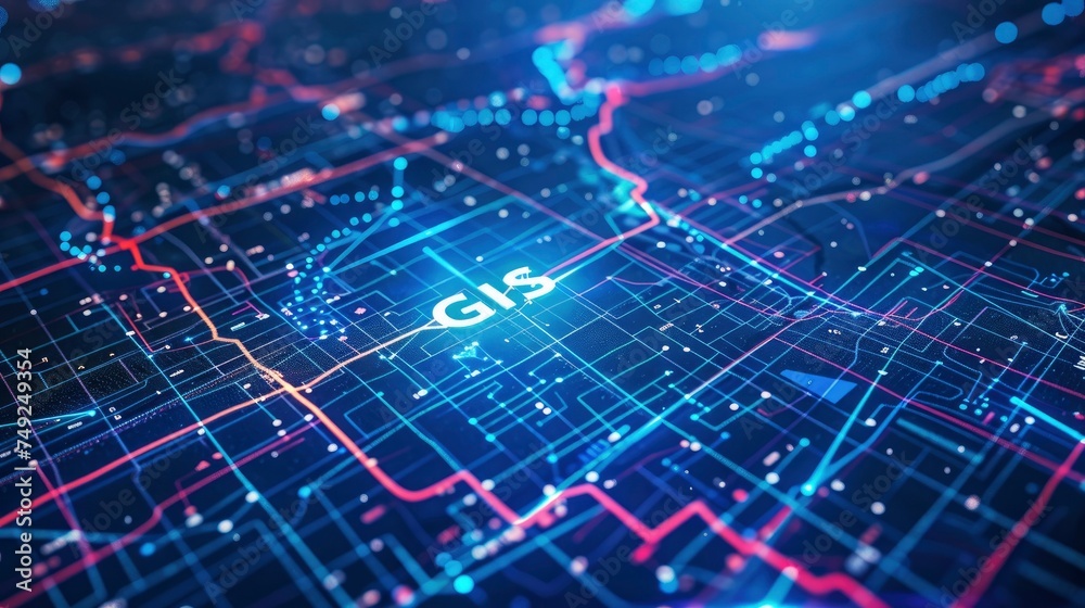 GIS, Geographic information system technology style with text GIS, Geographic information system technology style with text
