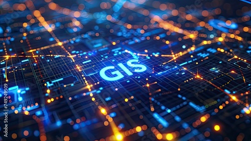 GIS, Geographic information system technology style with text