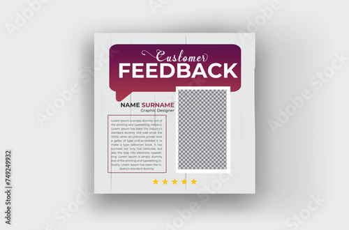 Customer feedback social media post or Clients, testimonials template design. service feedback review poster banner
