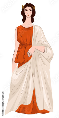 Woman wearing roman dress or robe, ancient look