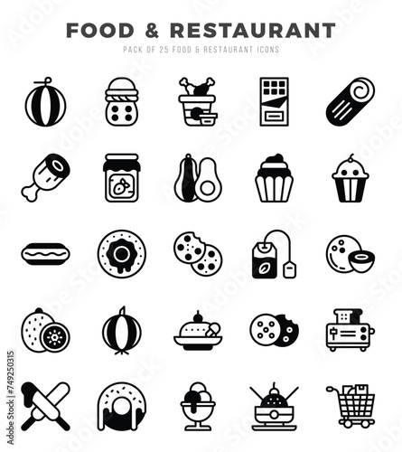 Food and Restaurant Icons Pack Lineal Filled Style. Vector illustration.