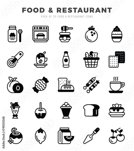 Vector Food and Restaurant types icon set in Lineal Filled style. vector illustration.