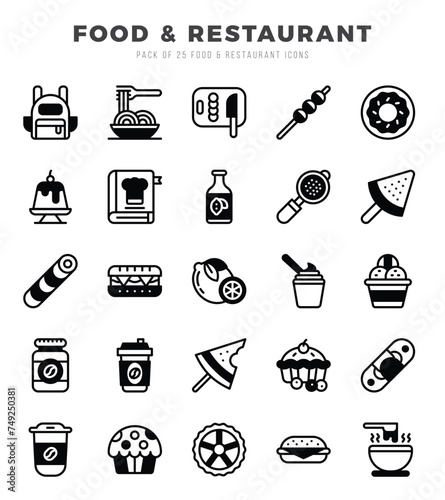 Food and Restaurant Lineal Filled icons. Vector Lineal Filled illustration.