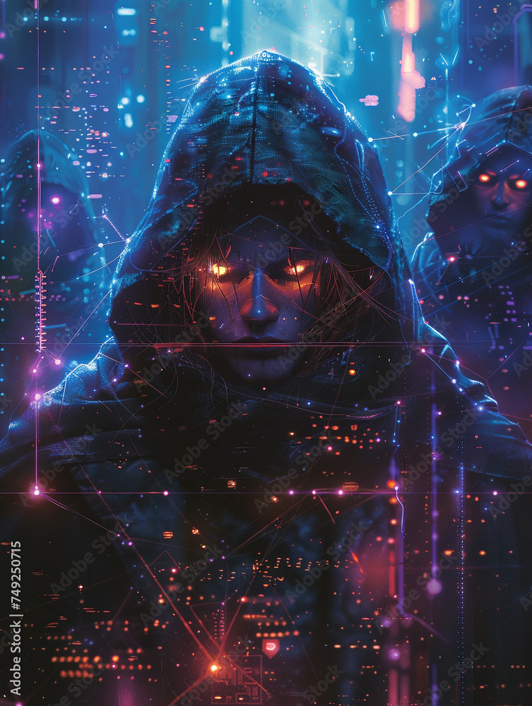 Obraz premium Warlocks in a digital duel wielding blockchain spells to outsmart cyber criminals