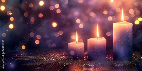 Purple Candles Representing Advent, Each Aflame with Enigmatic Lights, Marking the Season's Spiritual Journey. Made with Generative AI Technology