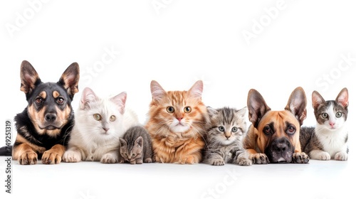 Different pets such as dogs and cats. Set collection, isolated on white background. Generative ai