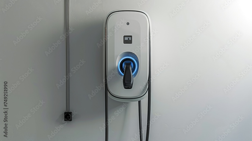 EV Charger Industrial Design On Clean White Background, Minimalist Design. Generative AI. EV Charger Industrial Design On Clean White Background, Minimalist Design. Generative AI.