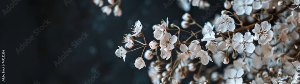 Floral Lace Overlay: A close-up shot of delicate white flowers against a dark background Floral Lace Overlay: A close-up shot of delicate white flowers against a dark background