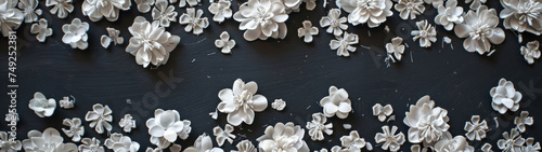 Floral Lace Overlay: A close-up shot of delicate white flowers against a dark background
