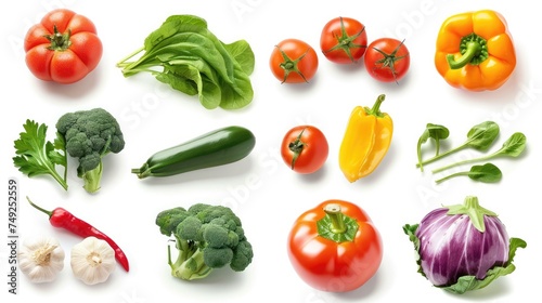 Delicious ripe vegetables, full of vitamins. Set collection, isolated on white background. Generative ai