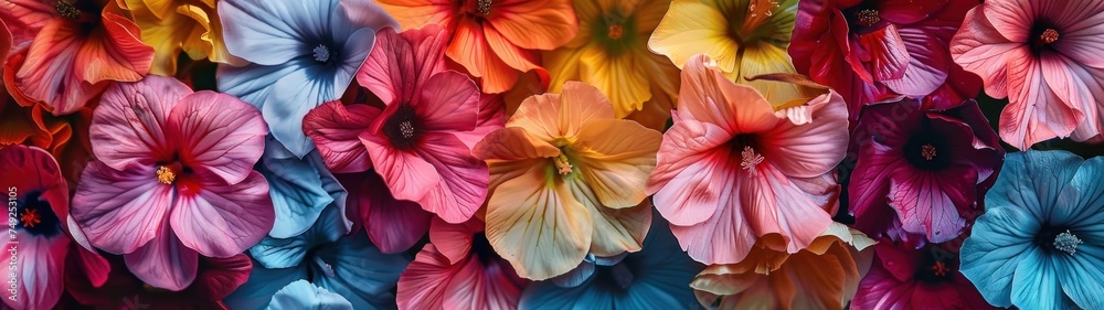 Fototapeta premium Saturated Color Blooms: A pattern created from close-up shots of brightly colored flowers