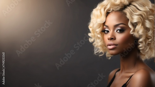 Attractive blonde haired black african woman with elegant hairstyle and light make up with long eye lashes from Generative AI