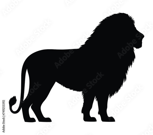 Black and White African Lion Silhouette. Vector Illustration.