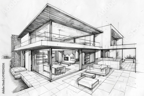 Modern house interior sketch. A simple drawing to imagine your future apartment. Generative ai