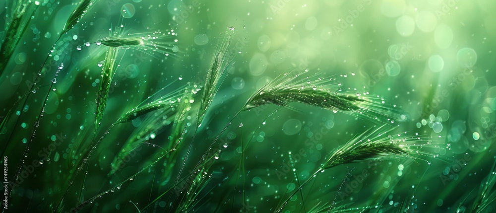 Close Up of Grass Field With Water Droplets Close Up of Grass Field With Water Droplets