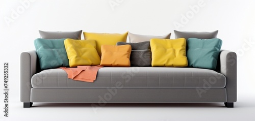 Sofa with pillows on a white background 3d rendering