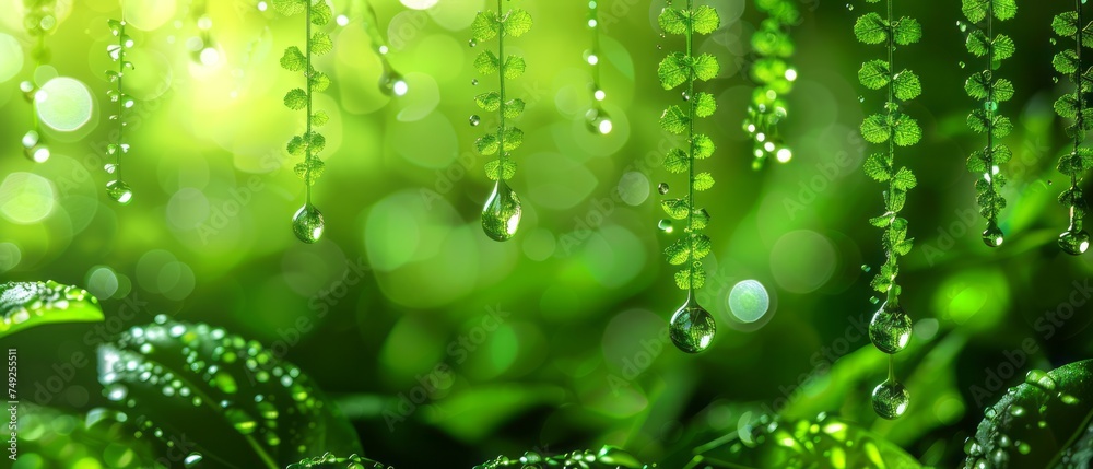 Water Drops Hanging From Green Plant
