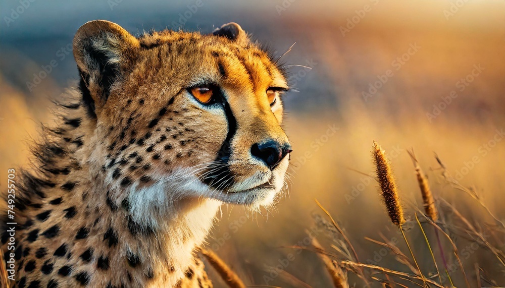 cheetah in serengeti national park serengeti, cheetah in the wild, side view, golden hour, Ai Generate - obrazy, fototapety, plakaty 