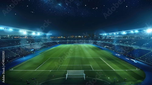 The soccer stadium in the night sky. Generative AI. © visoot