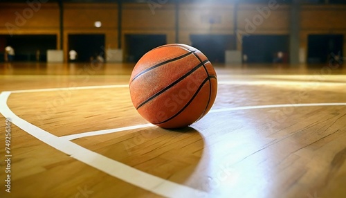 Gaming ball on basketball court. Active sport.
