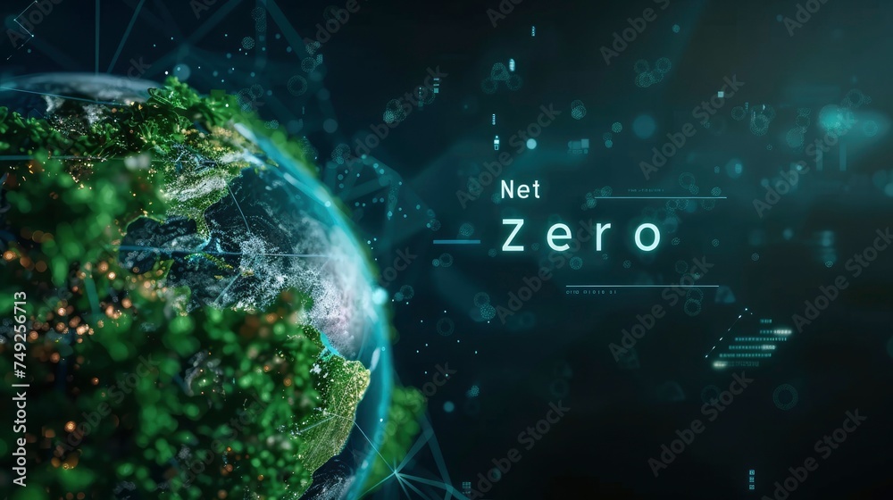 Net Zero technology with text - obrazy, fototapety, plakaty 
