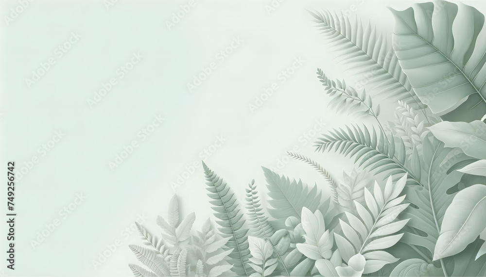 Composition monochrome de feuilles tropicales idéal pour arrière-plan ou bannière