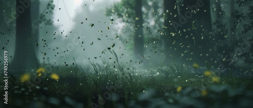 Misty Forest Abloom With Yellow Flowers