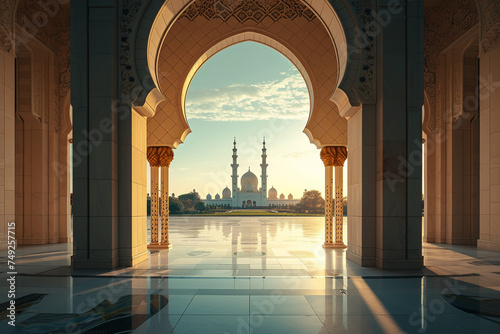 Arab arch with mosque Ramadan concept  photo