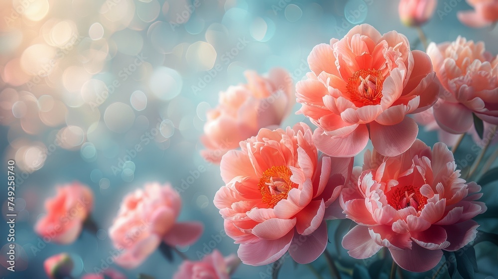 Beautiful peonies with a gray background.watercolor paint is hyper-detailed with a floral background Beautiful peonies with a gray background.watercolor paint is hyper-detailed with a floral background