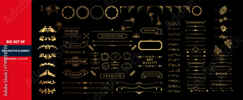 Gold Vintage decor elements and wicker lines icon set, wedding album menu elements icon set, Calligraphic design elements.