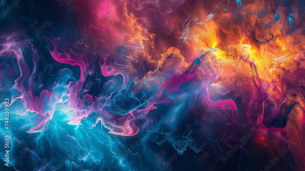 A colorful space scene with a blue and purple swirl in the middle