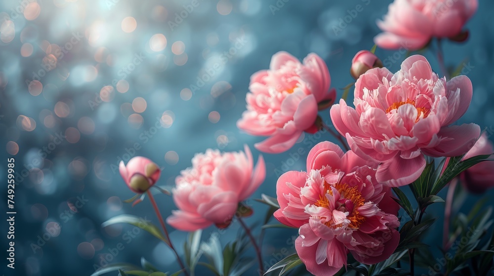 Beautiful peonies with a gray background.watercolor paint is hyper-detailed with a floral background