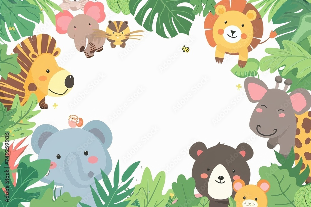 Whimsical Wildlife Wonderland: Vibrant Zoo Animal Designs Complemented by Ample Blank Space for Text Insertion and Personalization