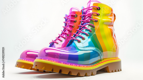 Fantasy rainbow boots isolated on white background. copy space. generative ai