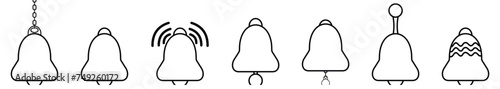Notification bell icon line art. Alarm bell outline and flat design symbol. Incoming inbox message sign, vector illustration. photo