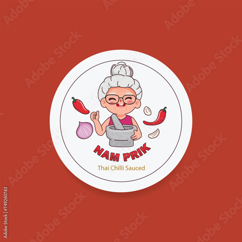Nam Prik Thai Chili Paste Sauce Label Sticker and Banner Sticker . Logo vector design.