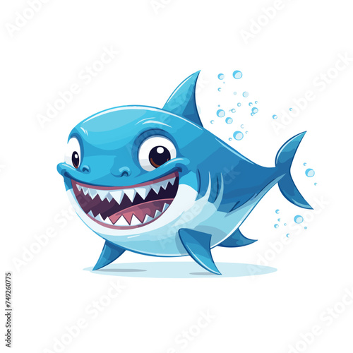 Cute smiling blue shark with sharp teeth. Vector 