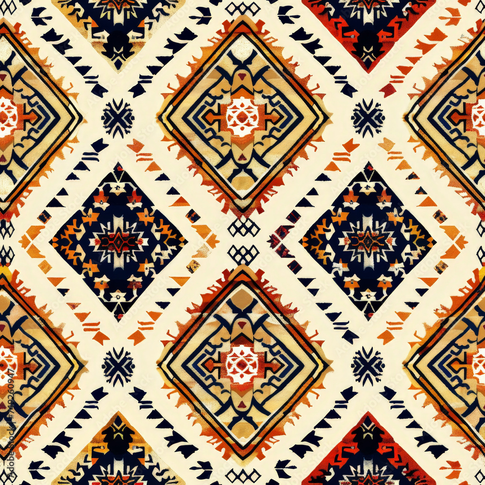 Ethnic ikat seamless pattern geometric abstract designs with traditional motifs. Ethnic ikat seamless pattern geometric abstract designs with traditional motifs.