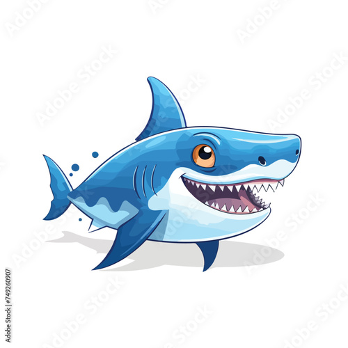 Cute smiling blue shark with sharp teeth. Vector 