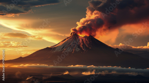 A volcano is erupting with lava and smoke © Toey Meaong