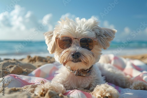 Sunny Serenity: Photography of a Cute Smiling Dog Enjoying the Beach © Martin