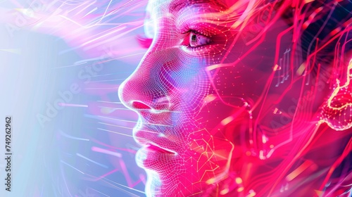 Futuristic Digital Human Face and Network Concept
