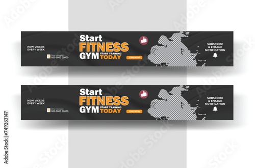 Gym youtube cover banner and fitness youtube thumbnail design template for social media.