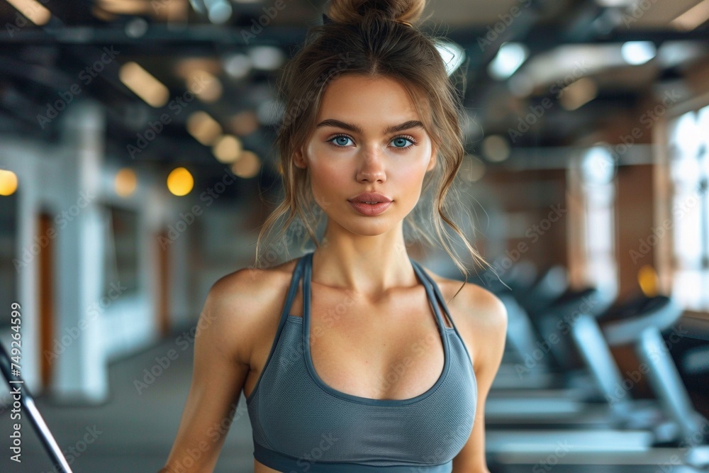 Active Lifestyle: Sporty Young Woman with Fitness Tracker Engaged in Gym Workout