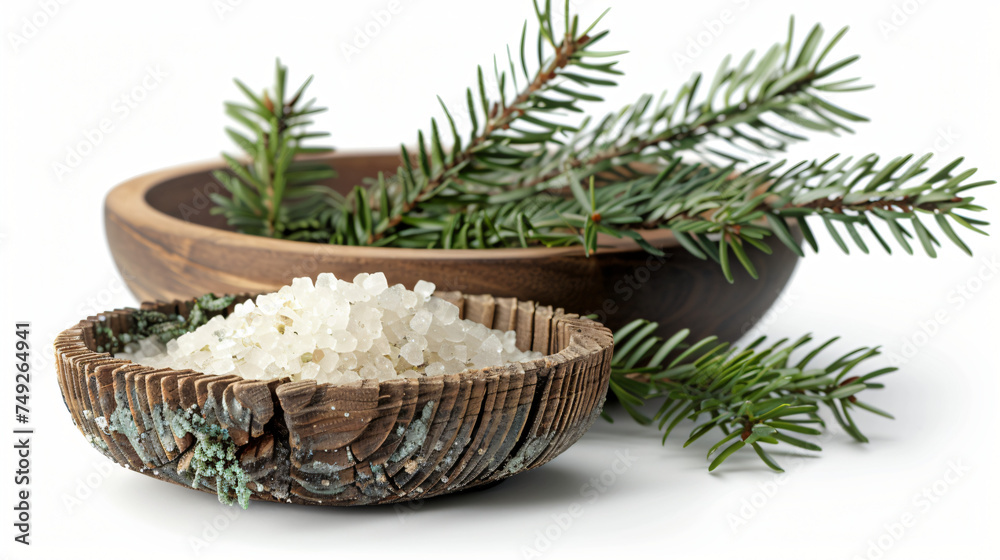 Pine bath items. sea salt with fresh branch 