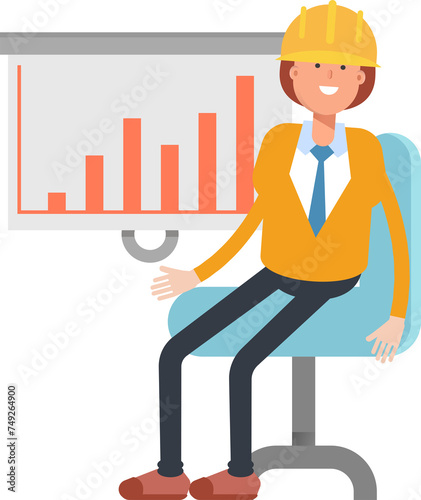 Woman Engineer Character Presenting Bar Chart 