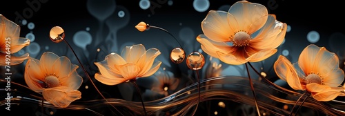Autumn Flowers Summer Blossoming Orange, with lights, light black and yellow, Background HD, Illustrations
