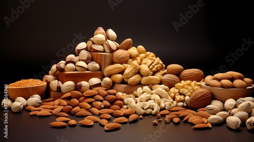 A composition of various nuts in their shells, suitable for nutrition and healthy living concepts.
