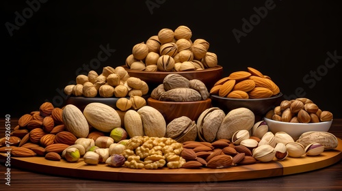 A composition of various nuts in their shells, suitable for nutrition and healthy living concepts.